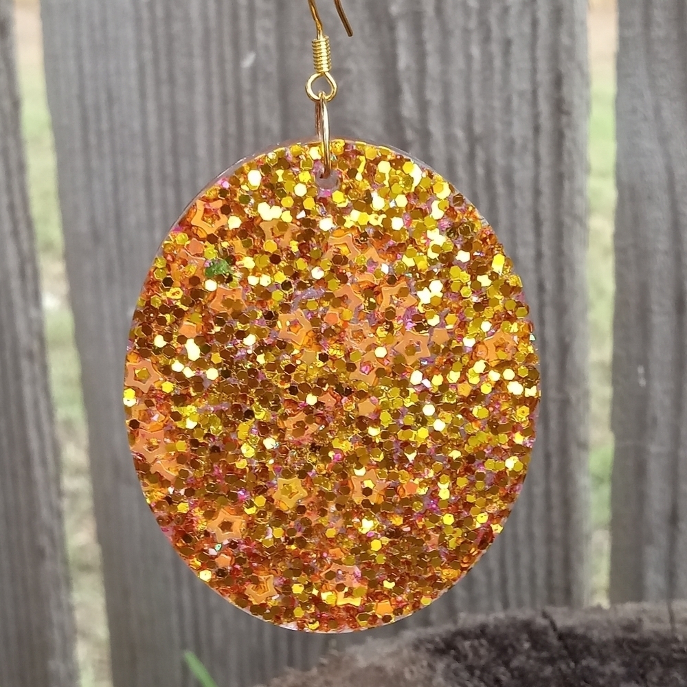 Sparkling Gold and Orange Oval Earrings